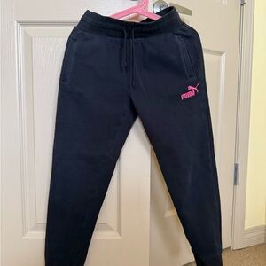Puma Kids Black Joggers with Pink Logo